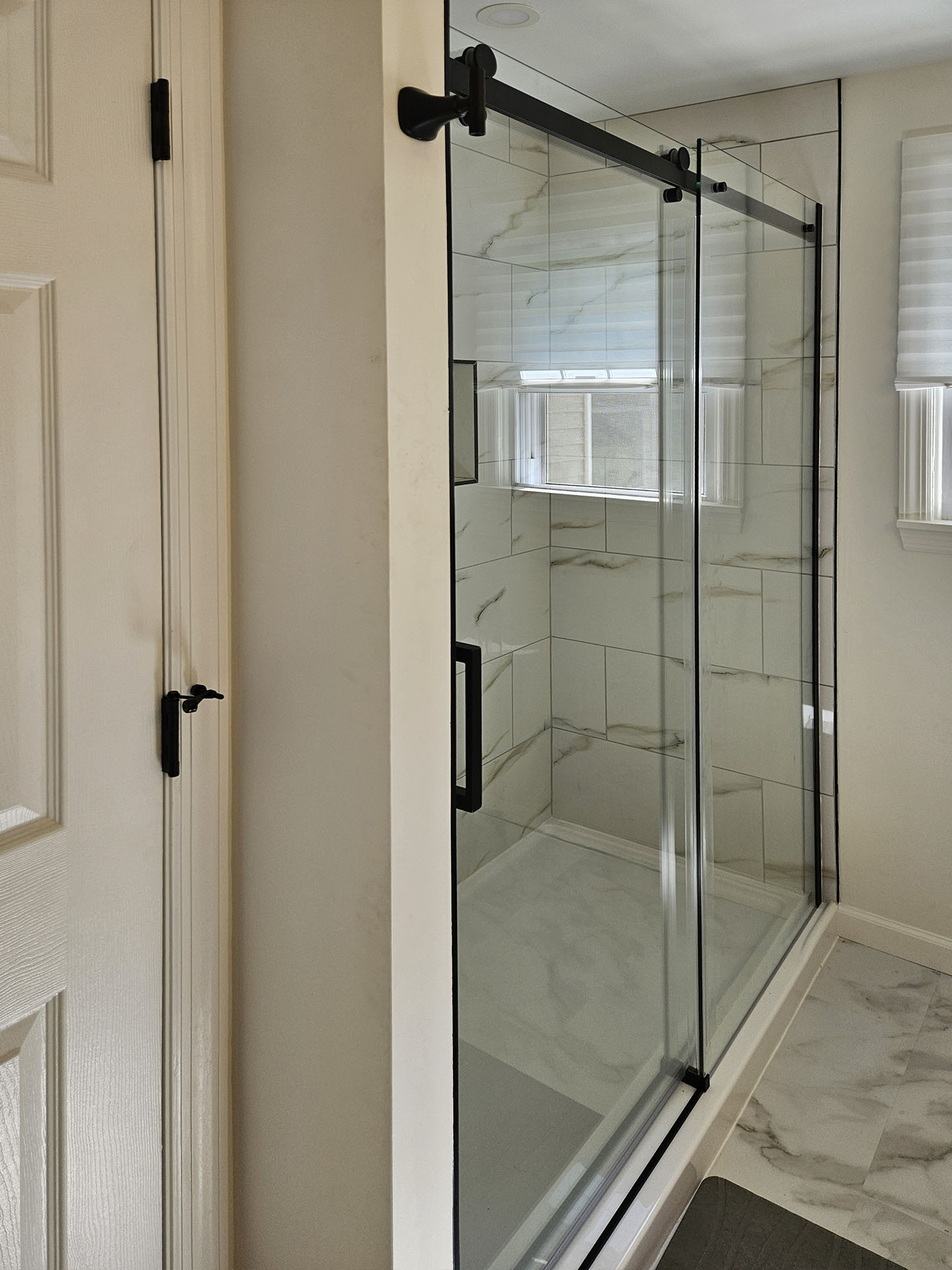 warm-wood-tones-barn-style-sliding-shower-door-3